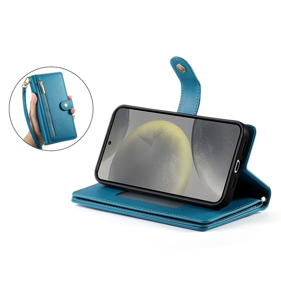 Flip case for Samsung Galaxy S25, Wallet Zipper Pocket, blue