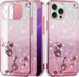 Case for iPhone 16 Pro, Glitter Flower, pink rose gold