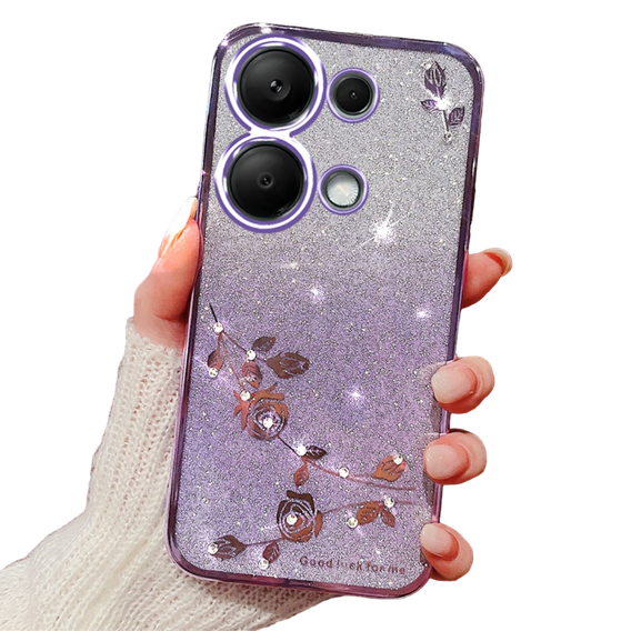 Case for Xiaomi Redmi Note 13 Pro 4G / Xiaomi Redmi Note 14S / Xiaomi Poco M6 Pro 4G, Glitter Flower, purple