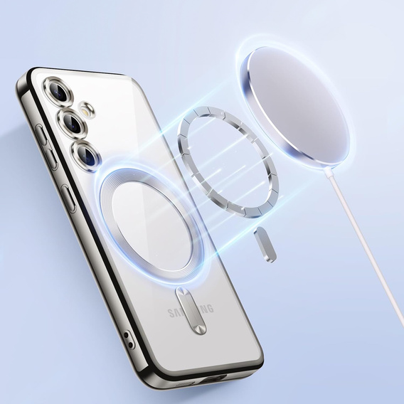 Case for Samsung Galaxy S24+ Plus, Electro MagSafe, silver + Screen Glass