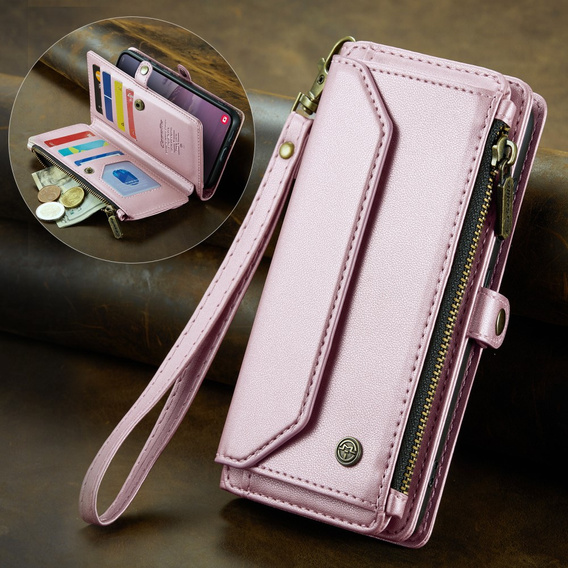 Case CASEME for Samsung Galaxy S24 FE, RFID Leather Wallet, with shoulder strap, pink