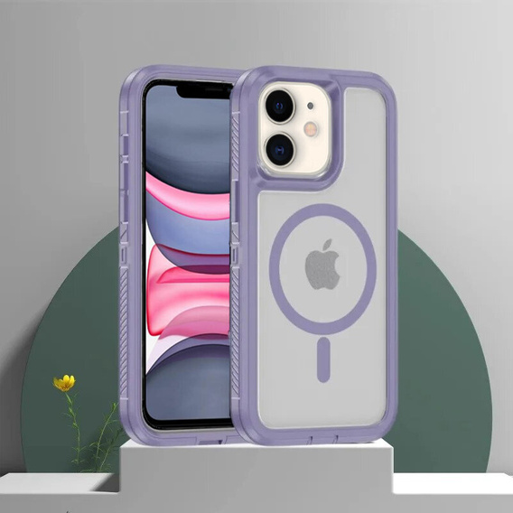 Case with frame for iPhone 11, for MagSafe, transparent / purple