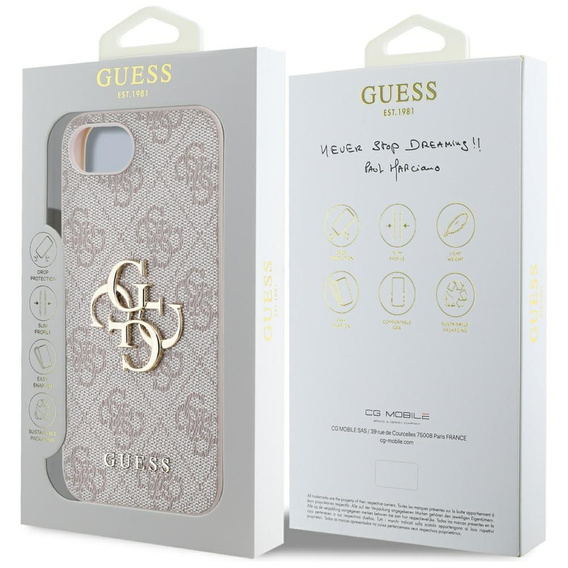 GUESS Case for iPhone 16E, 4G Big Metal Logo, pink