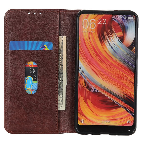 Case for Samsung Galaxy S24, Wallet Litchi Leather, brown