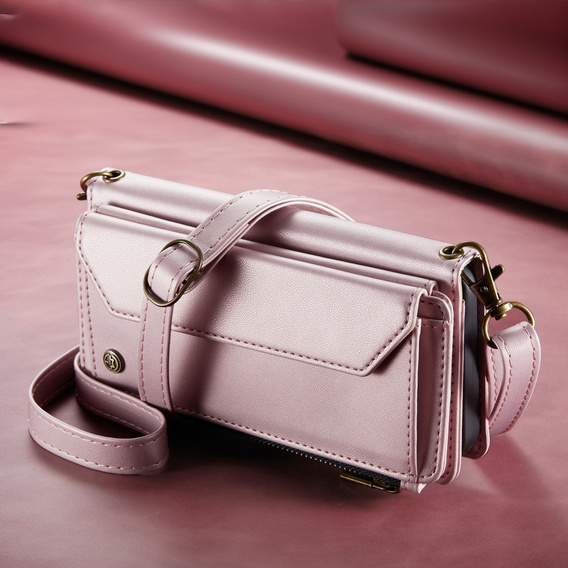 Case CASEME for Samsung Galaxy A56 5G, RFID Leather Wallet, with shoulder strap, pink