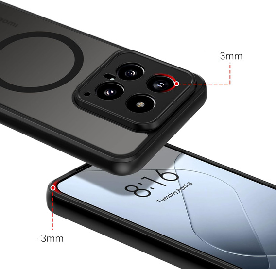 Case for Xiaomi 14T Pro, for MagSafe, ERBORD Matt Case, black + Screen Glass