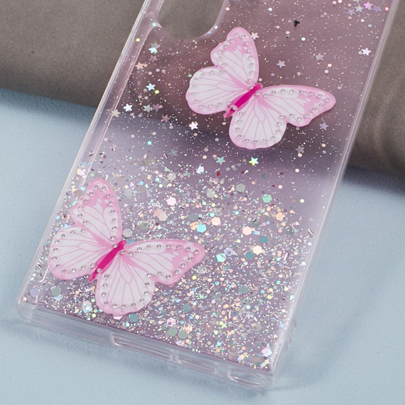 Case for Samsung Galaxy S24 Ultra, Glitter Butterfly, pink