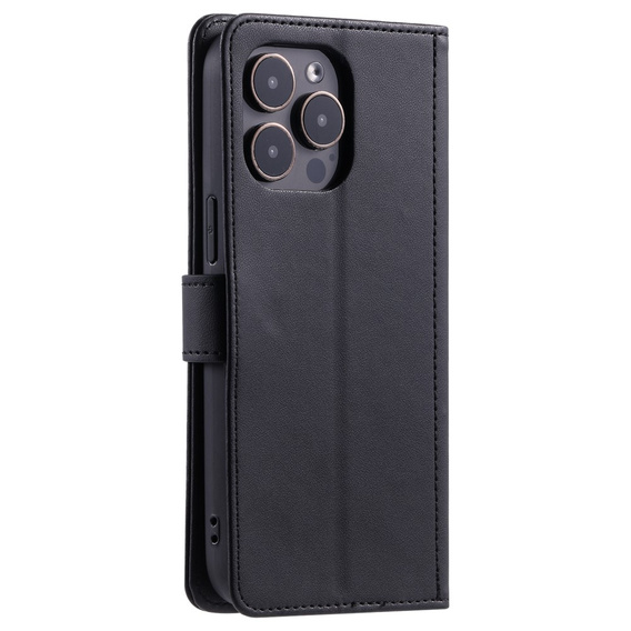 Flip case for iPhone 16 Pro, Rhombus Crossbody Leather, black