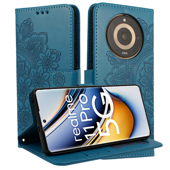 Flip case for Realme 11 Pro 5G / Pro+ 5G, Mandala Flower, blue