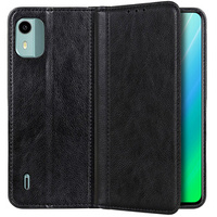 Case for Nokia C12, Wallet Litchi Leather, black