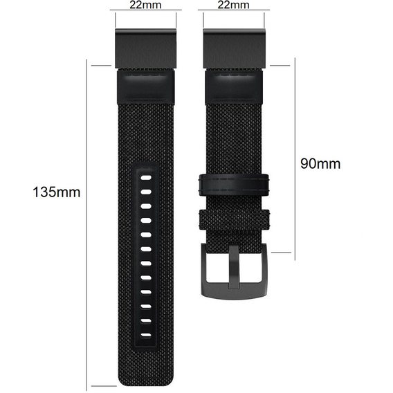 Canvas+Leather strap for Garmin Fenix 5/6/6 Pro / 7 / Forerunner 935/945 - black