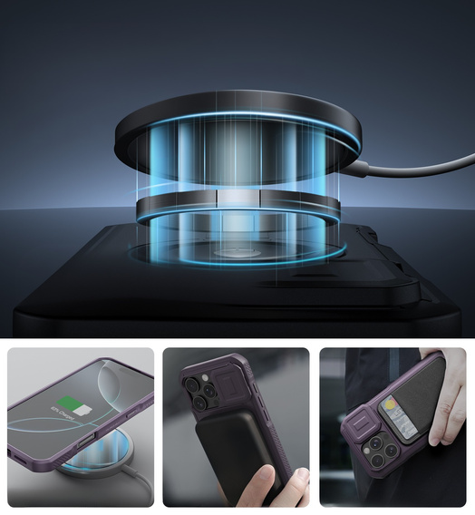 Armored case for iPhone 16 Pro Max, Dexnor CamProtect MagSafe, purple