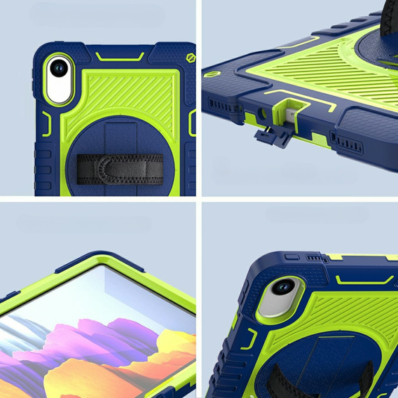 Armoured case for Xiaomi Redmi Pad 2, with stand and shoulder strap – navy blue and green