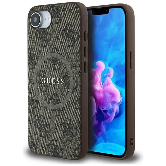 GUESS Case for iPhone 16E, 4G Ring Classic Logo, brown