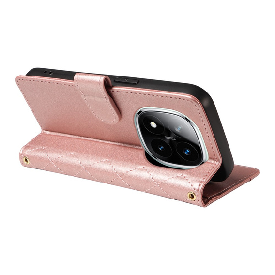 Flip case for Xiaomi Redmi Note 14 Pro 5G / Xiaomi Redmi Note 14 Pro+ 5G / Xiaomi Poco X7 5G, Rhombus Crossbody Leather, pink rose gold