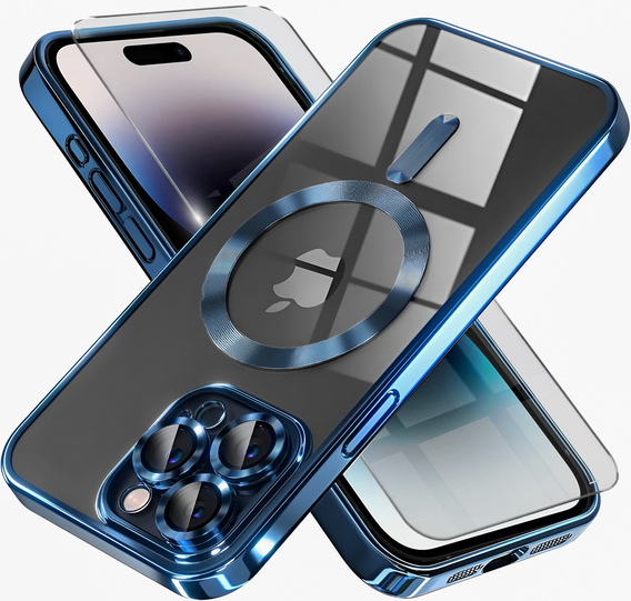 Case for iPhone 14 Pro Max, Electro MagSafe, blue + Screen Glass