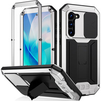 Armored case for Samsung Galaxy S23, R-JUST CamShield Slide, silver / black