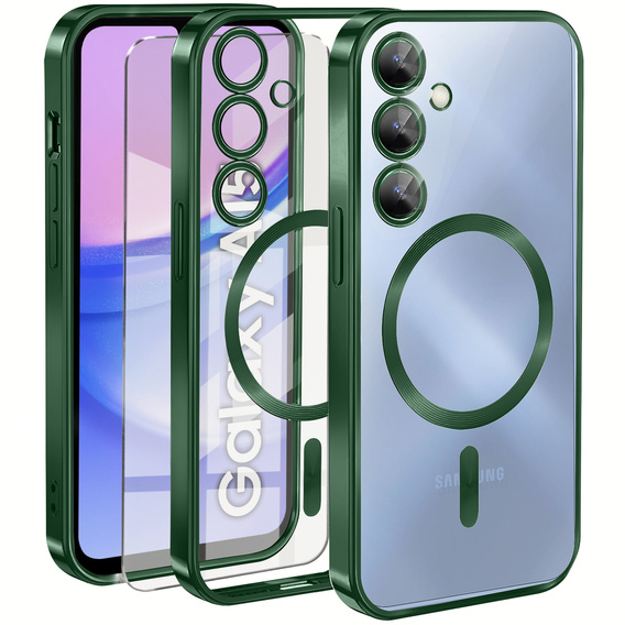 Case for Samsung Galaxy A15 4G/5G, Electro MagSafe, green + Screen Glass