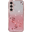 Case for Samsung Galaxy S23 FE, Glitter Flower, pink rose gold
