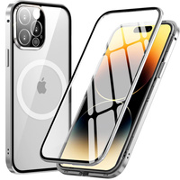 Magnetic Dual Glass MagSafe case for iPhone 14 Pro Max, silver