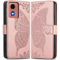 Flip case for Motorola Moto E14, Butterfly, pink rose gold