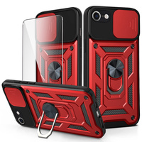 Armored Case for iPhone 16E, CamShield Slide, red + Tempered Glass 9H