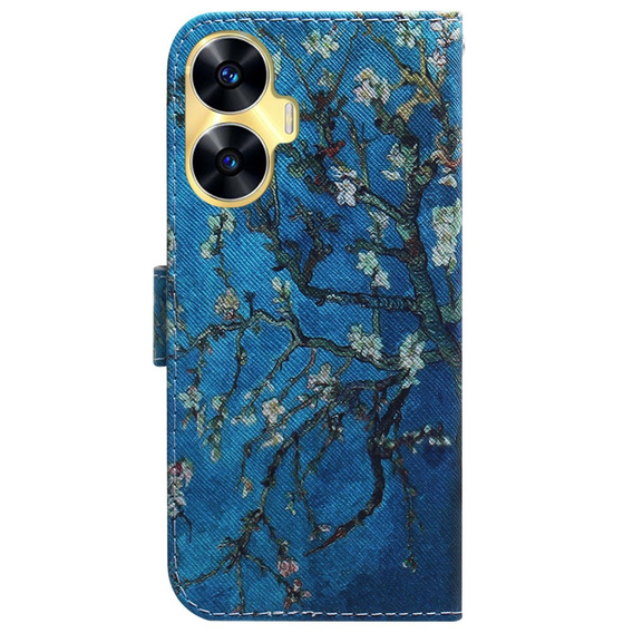 Flip case for Realme C55, Wallet, Cherry blossom, blue