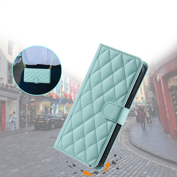 Flip case for iPhone 16 Plus, Rhombus Crossbody Leather, green