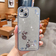 Case for iPhone 14, Glitter Flower, blue