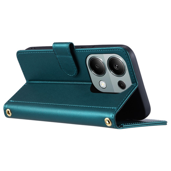 Flip case for Xiaomi Redmi Note 13 Pro 4G / Xiaomi Redmi Note 14S / Xiaomi Poco M6 Pro 4G, Rhombus Crossbody Leather, dark green