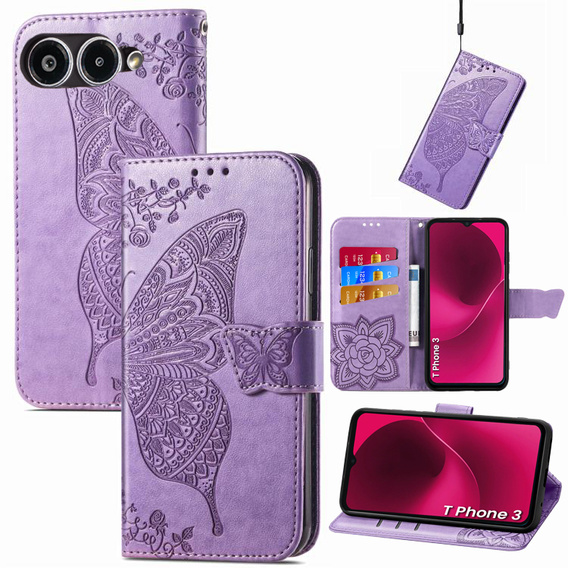 Flip case for T Phone 3 5G, Butterfly, purple
