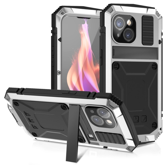 Case for iPhone 15, R-JUST, armoured, silver / black