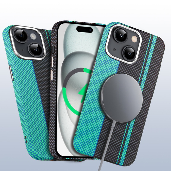 MagSafe's iPhone 15 Case, Carbon Fiber, black / blue