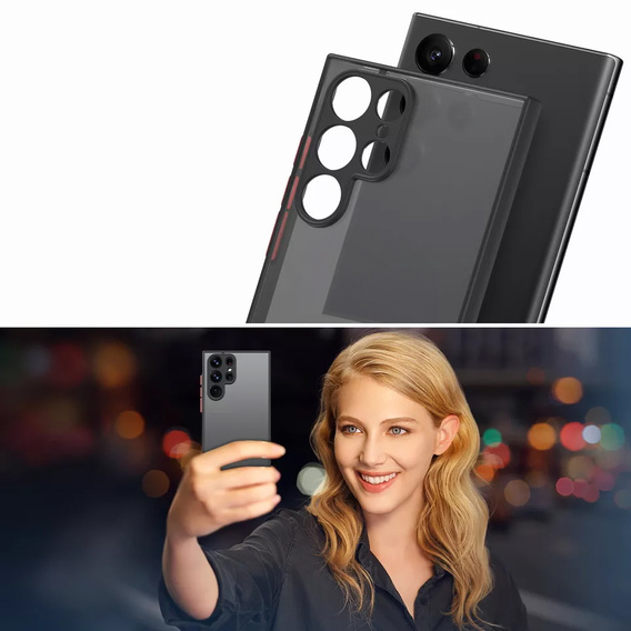 Silicone case for Samsung Galaxy S25 Ultra, with camera protection, transparent / black + 9H tempered glass