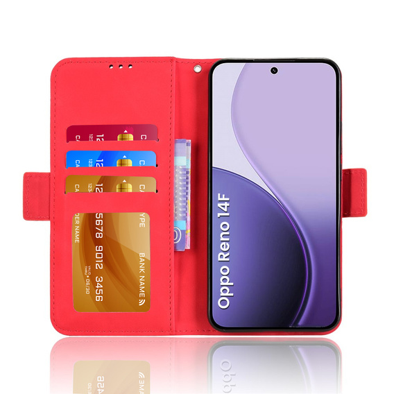 Flap case for Oppo Reno 14F, Card Slot, wallet, red