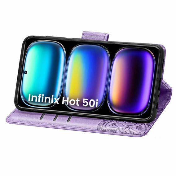 Flip case for Infinix Hot 50i 4G, Butterfly, purple