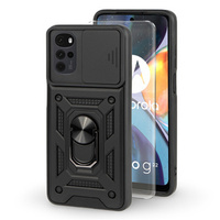 Armored case for Motorola Moto G22/E32/E32s, armored Slide Ring, black + 9H glass