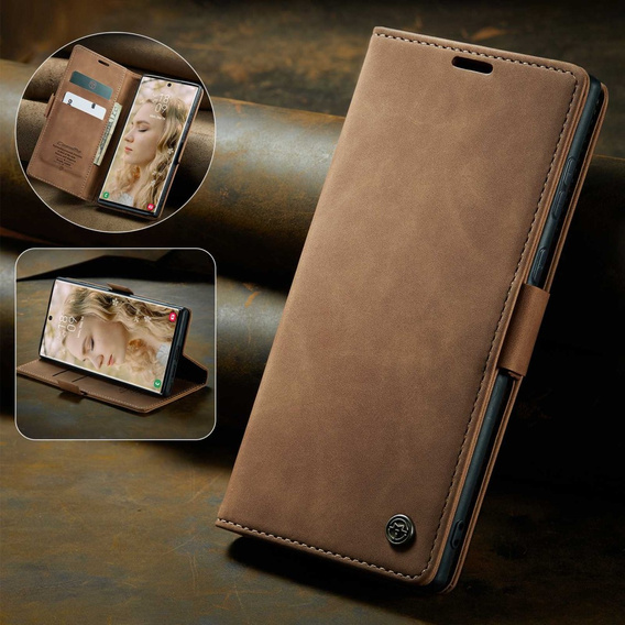 CASEME case for Samsung Galaxy S22 Ultra, Leather Wallet Case, brown