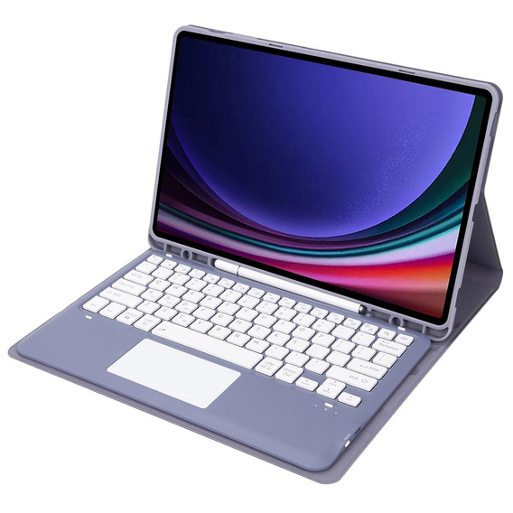 Case + keyboard Samsung Galaxy Tab S9+, Leather Pen Slot TouchPad, purple