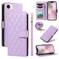 Flip case for iPhone 16E, Rhombus Crossbody Leather, purple