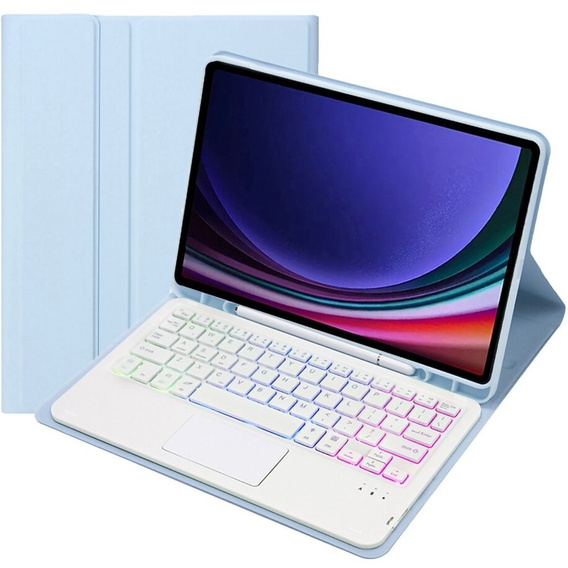 Case + keyboard Samsung Galaxy Tab A9+, with touchpad, light blue