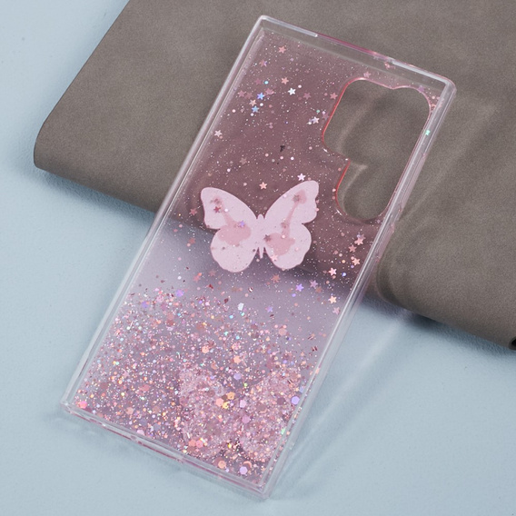 Case for Samsung Galaxy S24 Ultra, Glitter Butterfly, pink