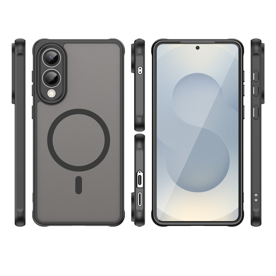 Case for Samsung Galaxy S25 Edge, Kickstand Matt Case, for MagSafe, black + Screen protector