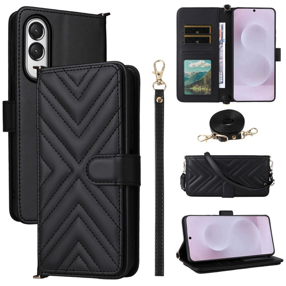 Crossbody Leather Wallet flip case for Samsung Galaxy S25 Edge, black