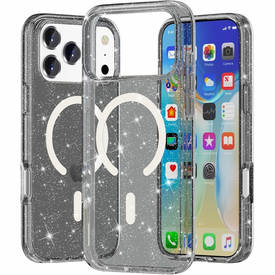 Case for iPhone 17 Pro, for MagSafe, glitter - translucent black