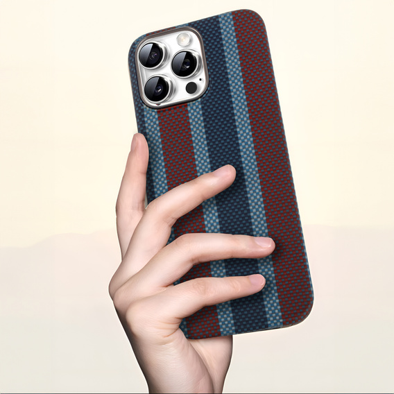 Case for iPhone 16 Pro Max, Aramid Fiber Slim Case, for MagSafe, blue / red