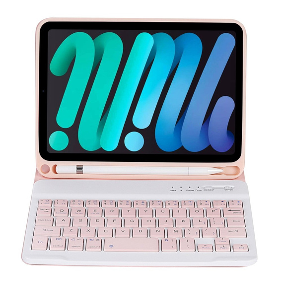 Case with bluetooth keyboard for iPad mini 8.3" 2021 (6 gen.) / iPad mini 8.3" 2024 (7 gen.), Pink