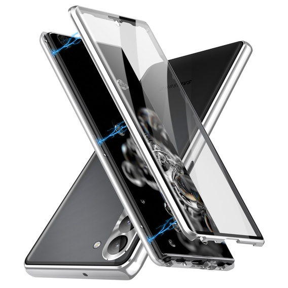 Case for Samsung Galaxy S23 Plus, Magnetic Dual Glass, silver