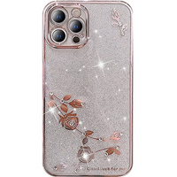 Case for iPhone 14 Pro Max, Glitter Flower, pink rose gold