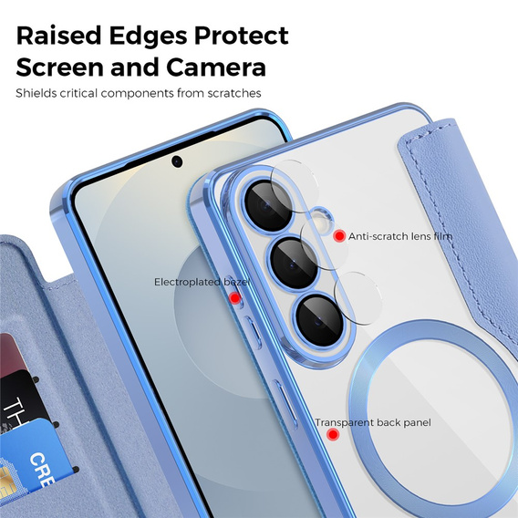 RFID Wallet MagSafe Flip Case with Camera Protection for Samsung Galaxy S26 Plus, Blue